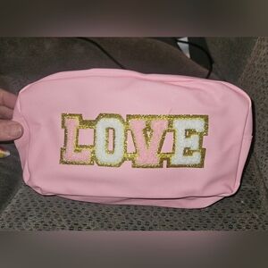 Pink LOVE Embellished Cosmetic Bag NWT